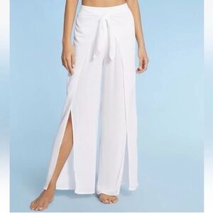 Kona Sol White Gauze Wrap Pants Tie Front Wide Open Leg Beach Women’s Small